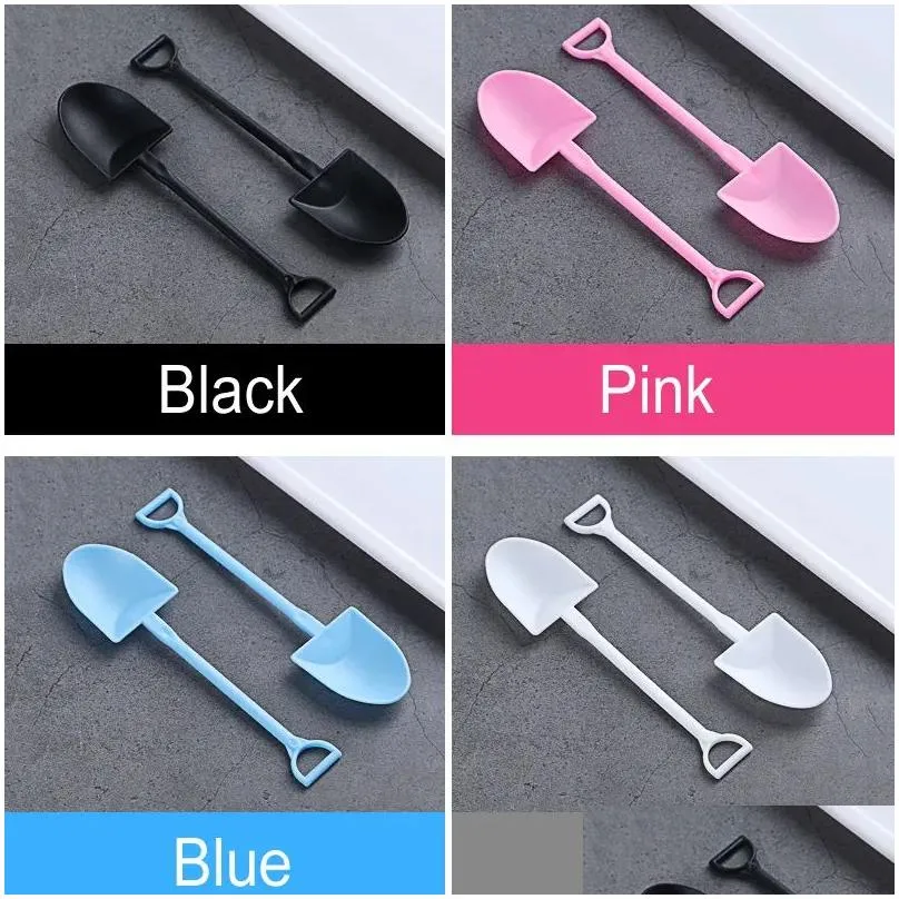 disposable ice cream spoon 100 pcs/lot shovel shaped scoop black white small thicken scoops plastic dessert cake spoons