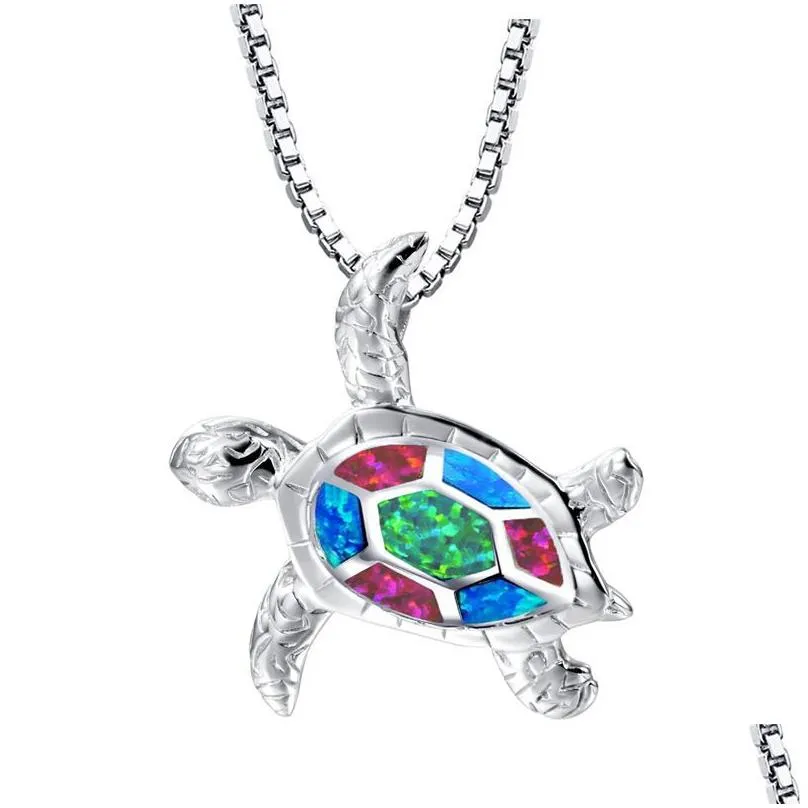 cute opal sea turtle necklace birthday gifts health and longevity turtle pandora charms pendant hawaiian necklaces