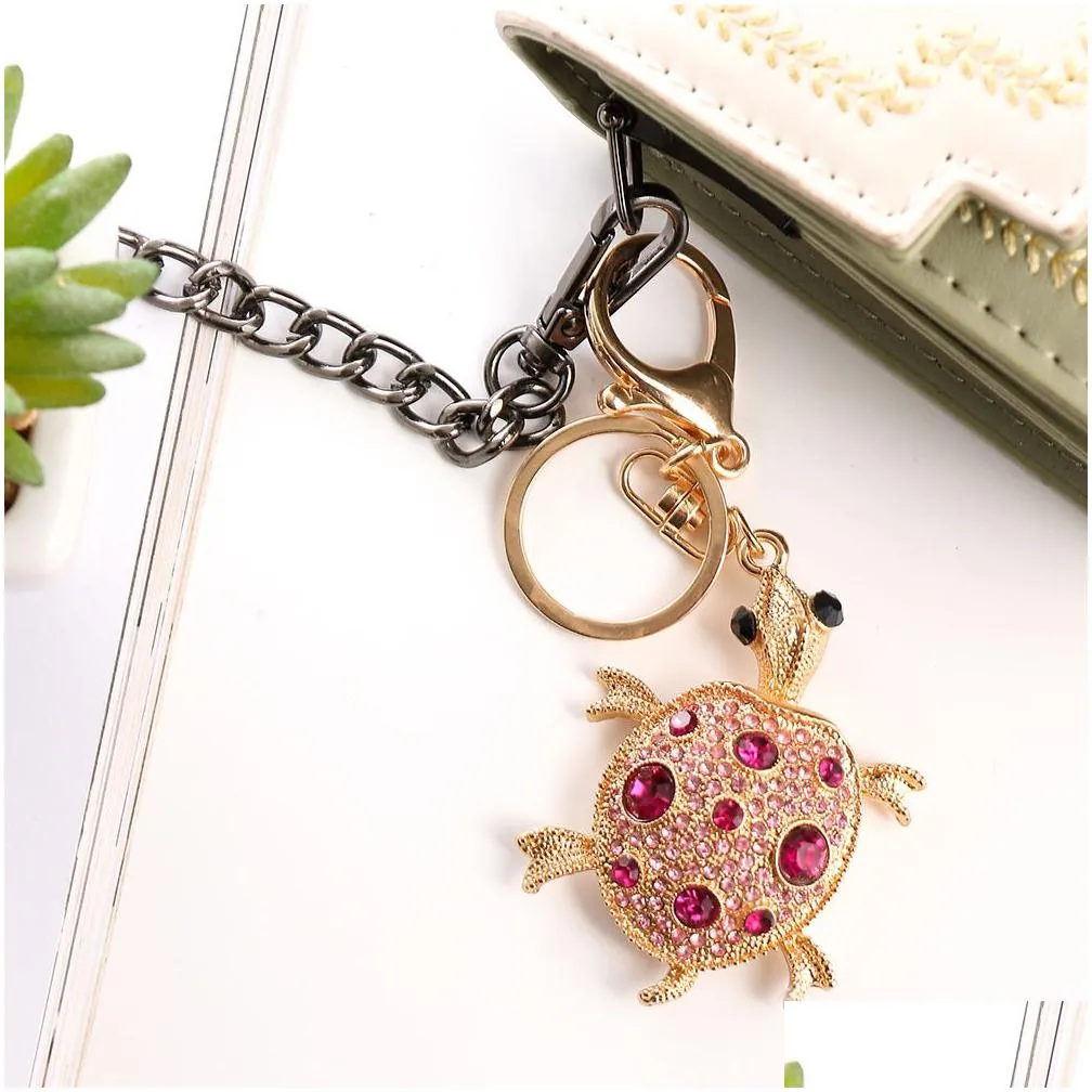 creative diamond set little turtles keychains colorful cute animal alloy car bag keychain accessories gift