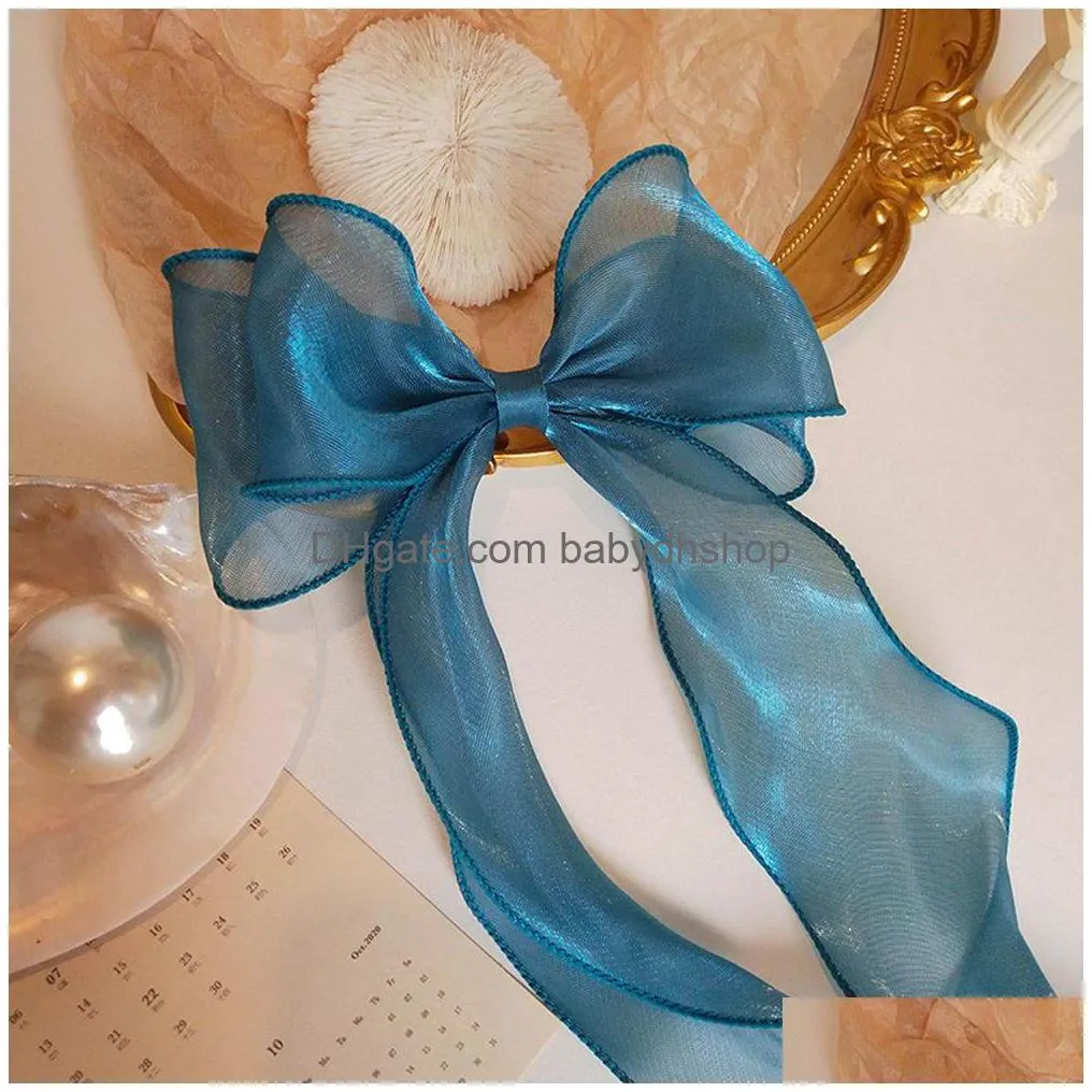 girls mermaid giltter big ribbon bow hair clip for women girls vintage wedding long ribbon korean hairpins barrette hairs accessories