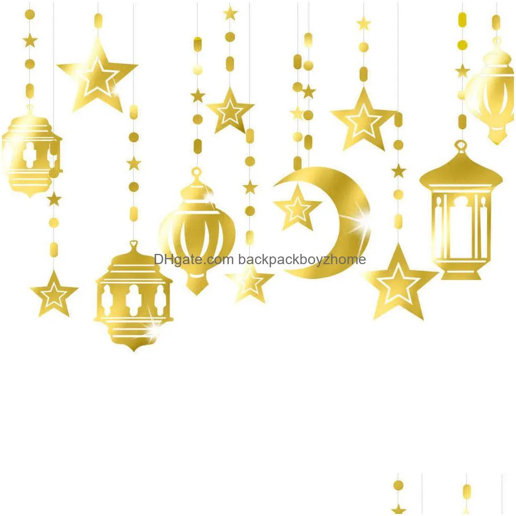 new 3/6pcs eid mubarak swirl banner star moon ceiling hanging ornament ramadan kareem decoration islam muslim party supplies