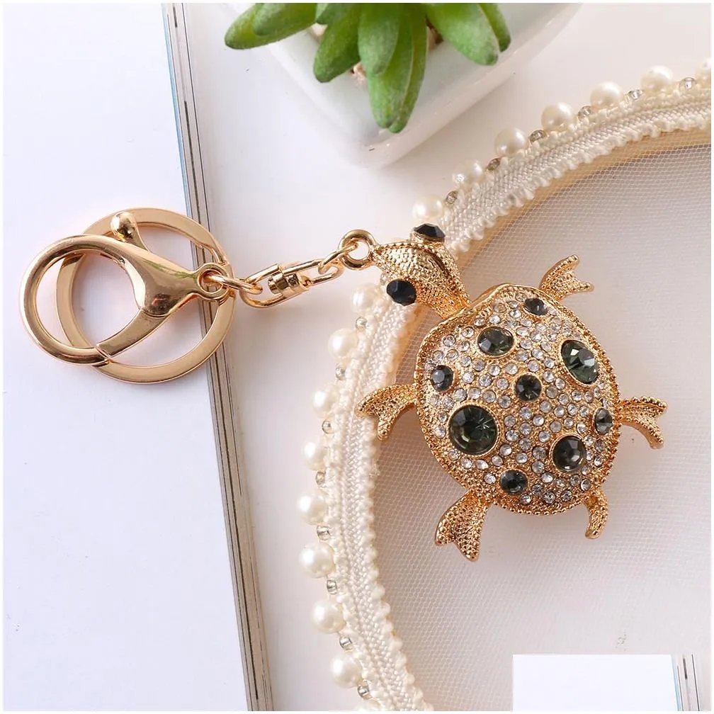 creative diamond set little turtles keychains colorful cute animal alloy car bag keychain accessories gift