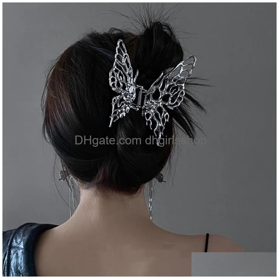 korea fashion metal liquid butterfly hair clips for women back head grab clip geometric headband trendy hair accessories