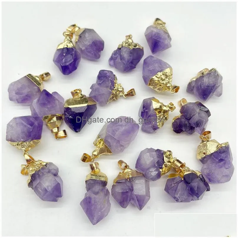 gold silver covered raw amethyst pendant natural gem stone quartz crystal mineral irregular charms for diy jewelry making necklace