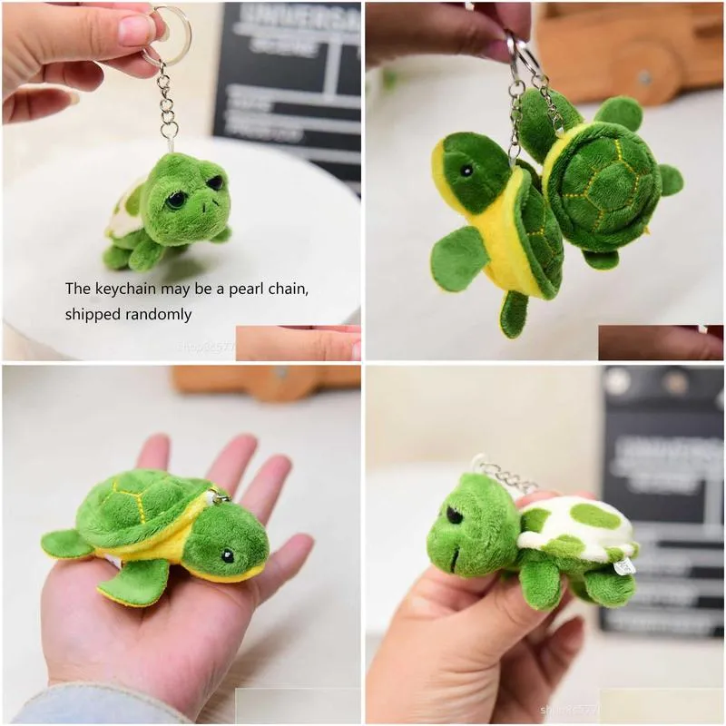 hair clips barrettes little turtle soft plush doll keychain cute cartoon tortoise bag pendant kids toys car keyrings men women anime keychain