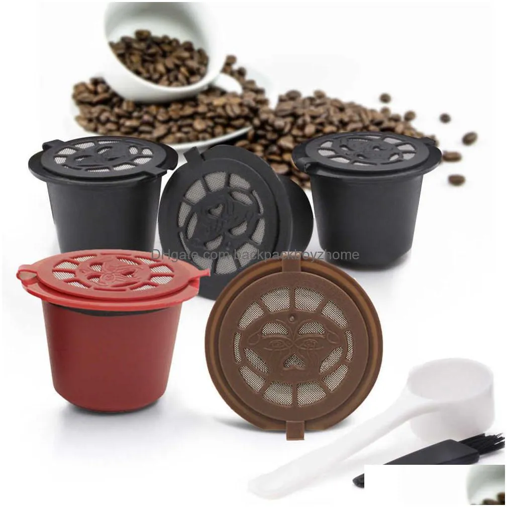 new refillable reusable coffee capsule filters for nespresso machine coffee capsule cup reusable coffee capsule spoon brush set