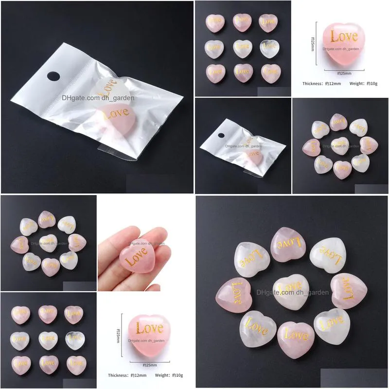 natural pink crystal stone ornaments 25mm carved love heart quartz chakra reiki healing mineral tumbled gemstones hand home decor