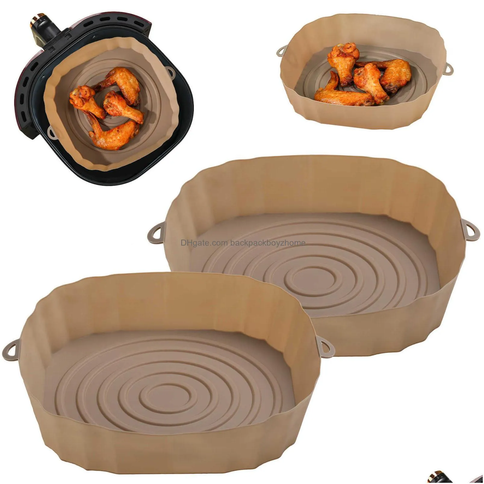 new 4pcs air fryer pan silicone basket airfryer oven baking silicone tray reusable airfryer pot pan liner mold pizza fried chicken