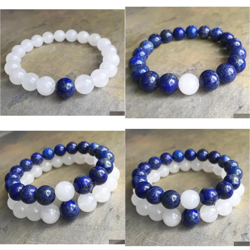 natural stone 10mm white jade beaded strands bracelets lapis lazui bracelet elastic bracelet gemstone beads heal bracelet gifts