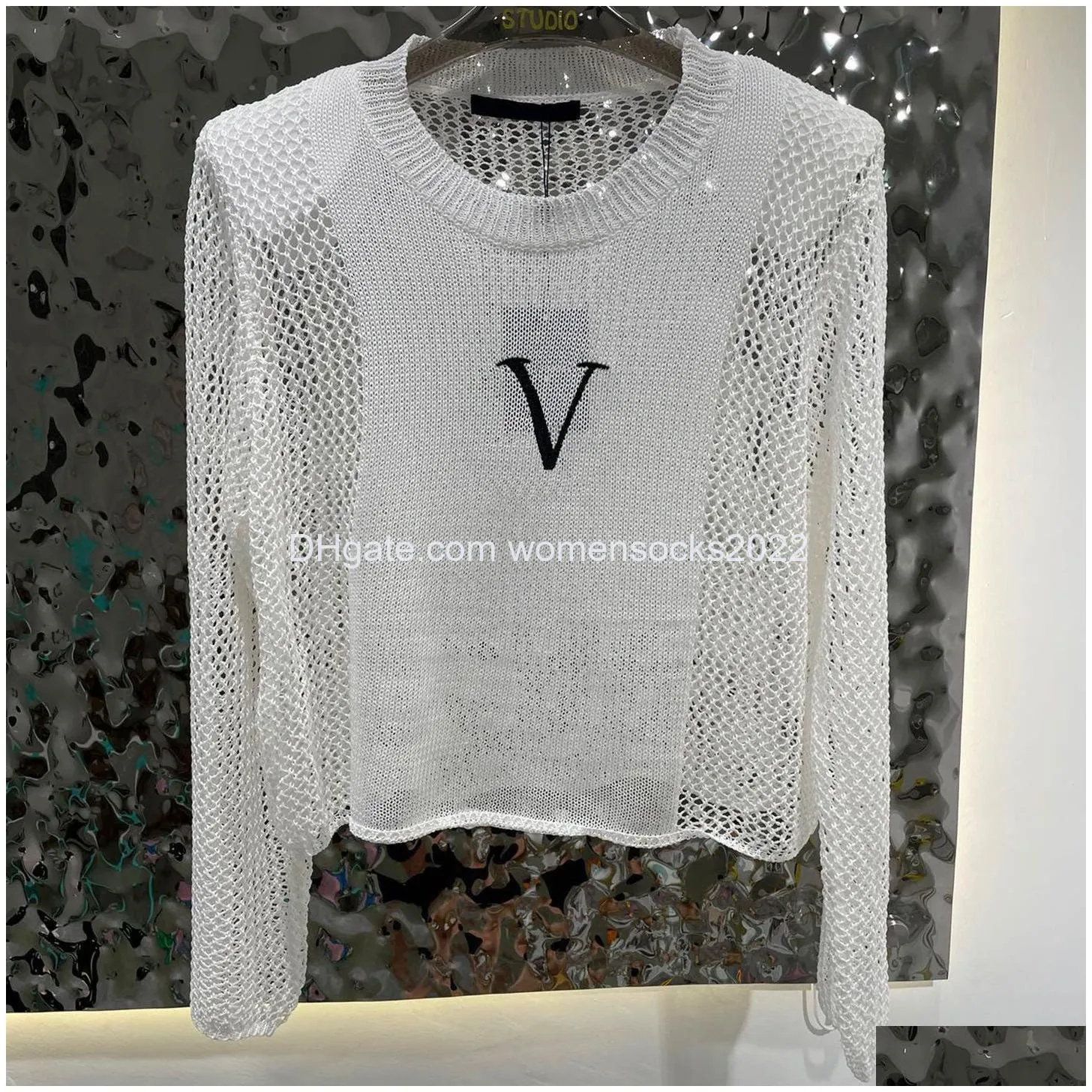 spring summer openwork stitch sweaters letter embroidery sweaters women hollow out knitted sweatshirt