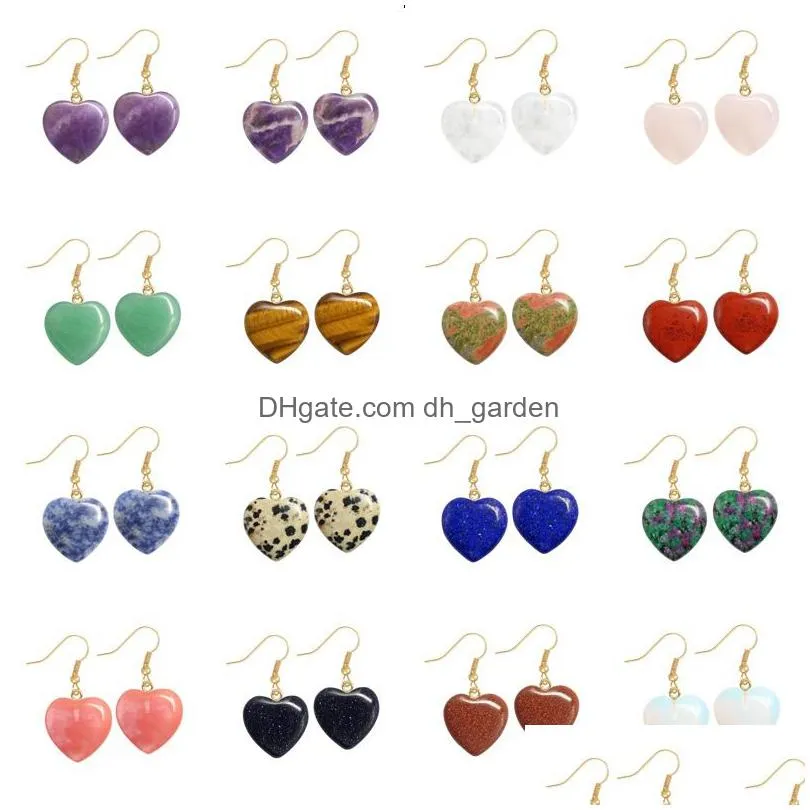 reiki natural stone charms gold earrings heart pendant red agate pink quartz purple crystal earrings for women jewelry