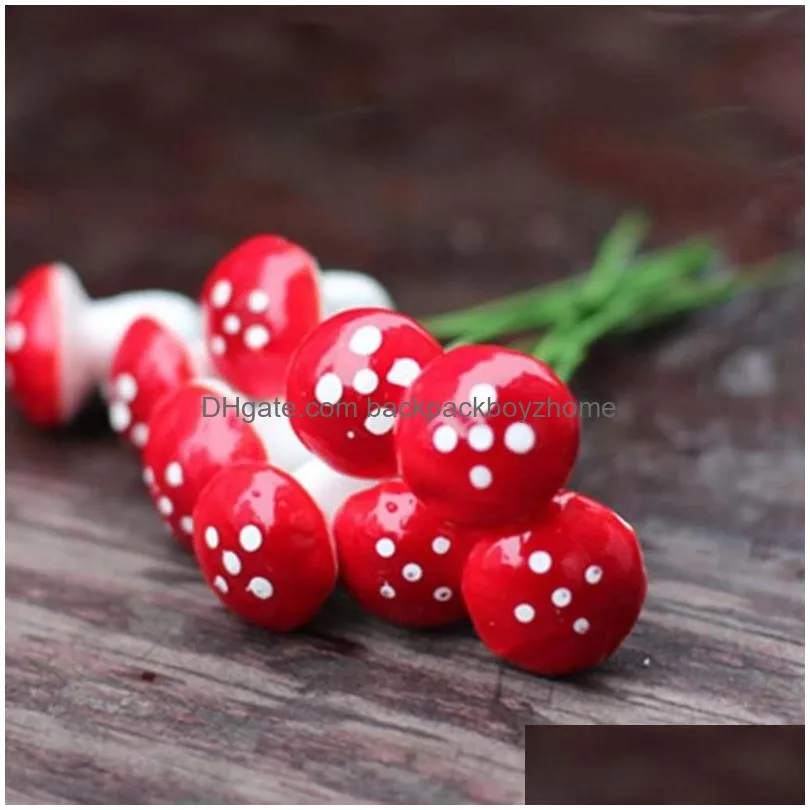 decorative flowers wreaths 200pcs mini foam mushroom for garden ornament flower pots bonsai landscape decor red