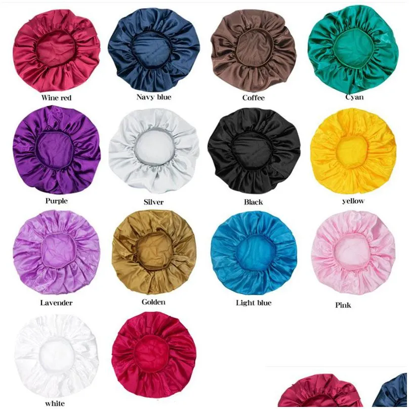 solid color wide band large satin bonnet sleep caps women hair care night hat headwear fashion accessories