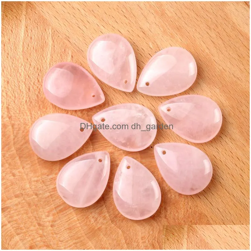 with hole natural crystal stone water drop shape pendant amethyst rose quartz obsidian charms for necklace jewelry acc making