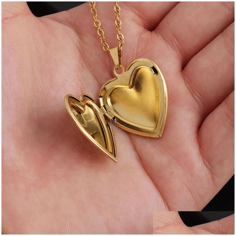 stainless steel heart lockets necklaces with chain message photo box pendants for women men lover fashion jewelry