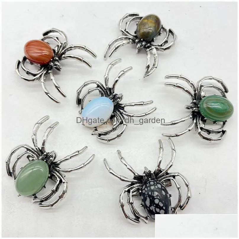 natural rose quartz stone spider shape pendant dual usage insect brooch for jewelry making shipping