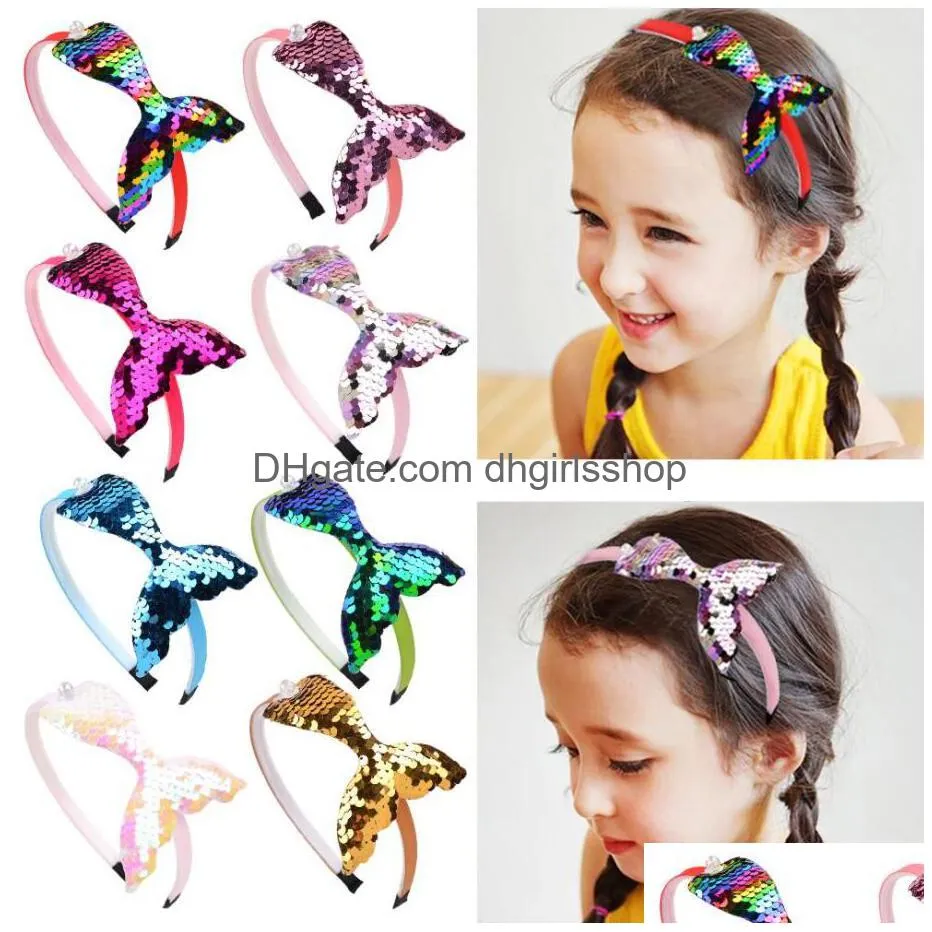 handmade rainbow sequin mermaid headband baby girls hair accessories kids hairbands little mermaid party headdress supplies 8 colors