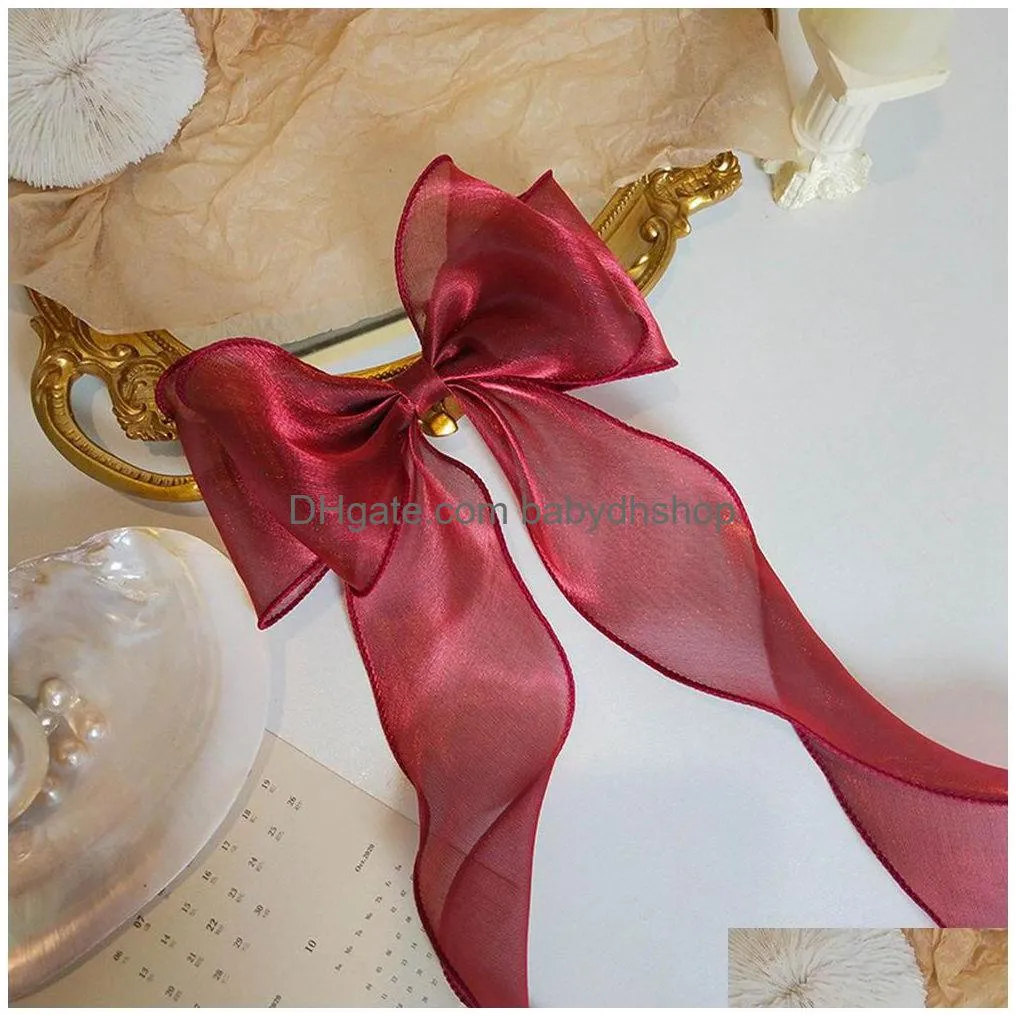 girls mermaid giltter big ribbon bow hair clip for women girls vintage wedding long ribbon korean hairpins barrette hairs accessories