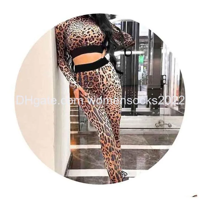 sexy leopard letter printed tracksuits yoga sports suit stand collar long sleeve short tights top with bra elastic thin workout