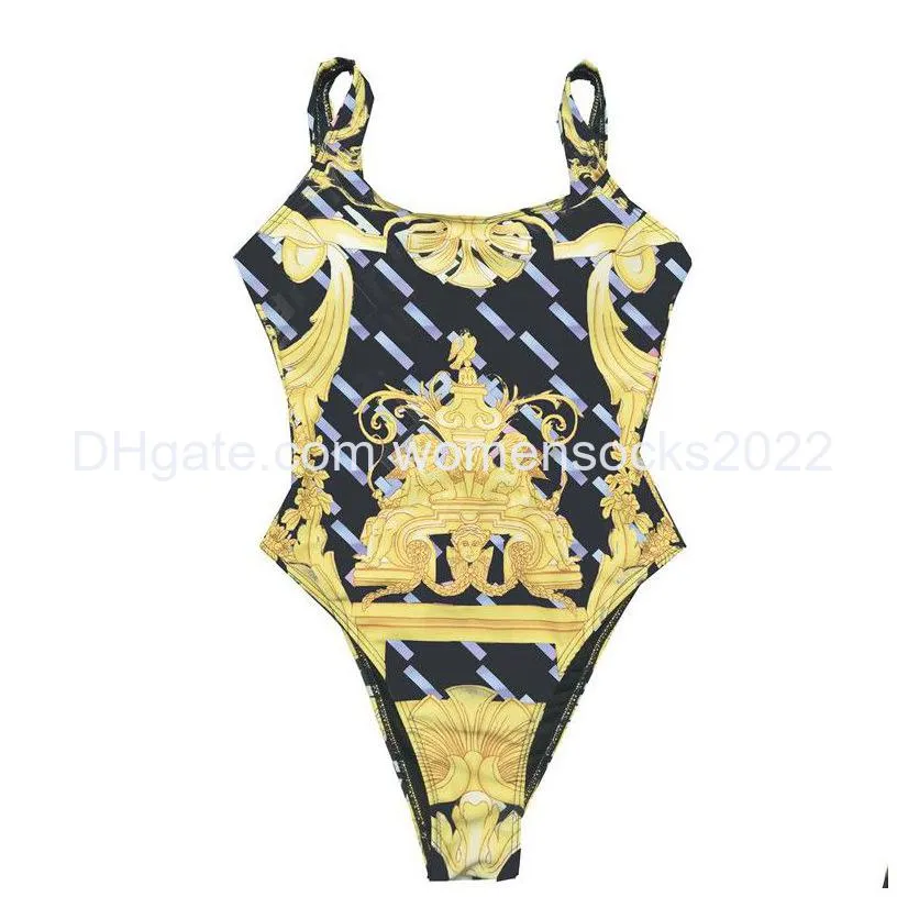 sexy lace up split swimwear double letter palace pattern swimsuit gathering strappy bikini set hanging neck swimming wear 2 piece set