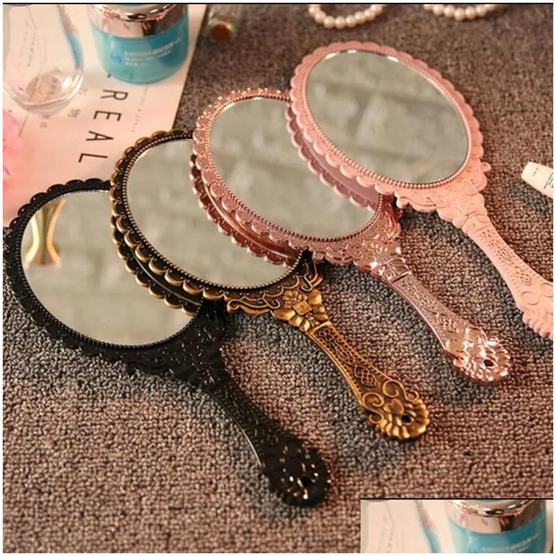 hand held makeup mirror romantic vintage lace hold mirrors oval round cosmetic tool dresser gift 21 l2
