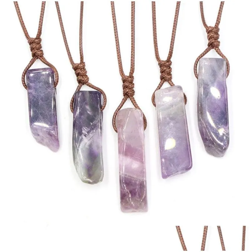 irregular natural crystal stone energy pendant necklaces with rope chain for women men fashion party club decor jewelry