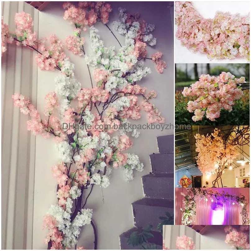 decorative flowers wreaths 1meter cherry blossoms artificial silk sakura branches fake long bouquet diy home wedding decoration