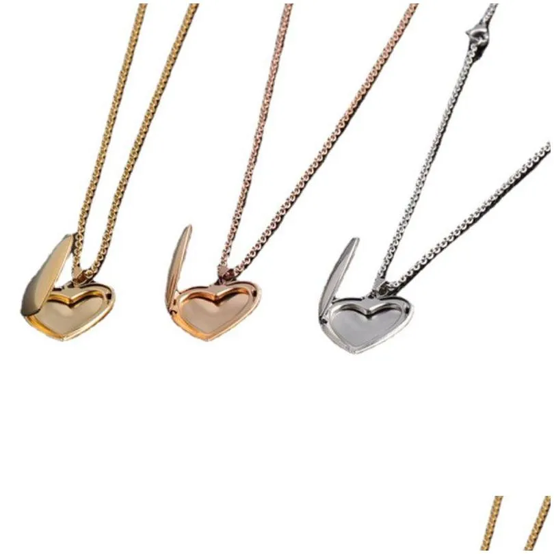 stainless steel heart lockets necklaces with chain message photo box pendants for women men lover fashion jewelry