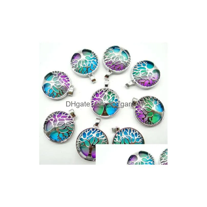 rainbow colored glass tree of life shape metal pendant charms diy jewelry making necklaces accessories