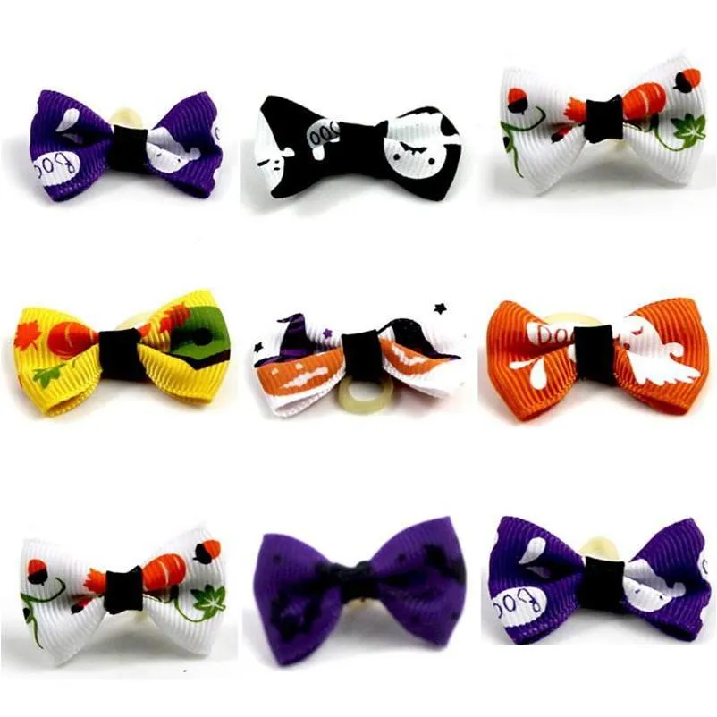 dog apparel halloween rubber bands hair bowknot headwear for pets cat pet grooming products bows headdress- ztou