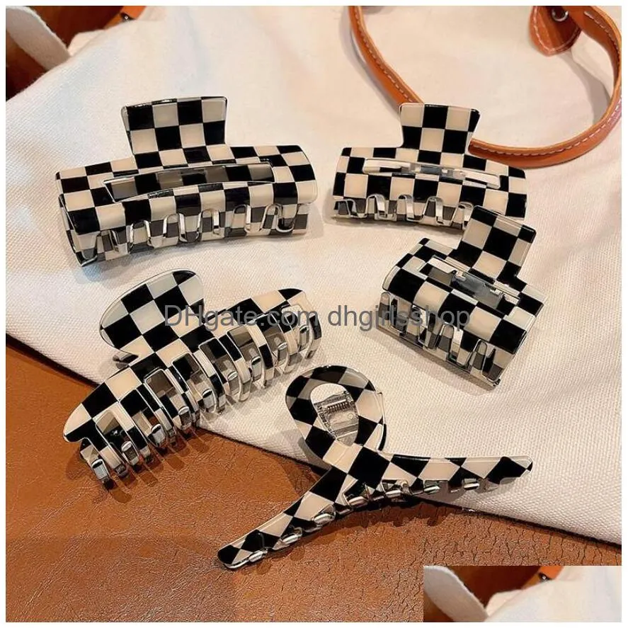 elegant black white plaid grab clips large acetate hair clip crab hair claws for women girl hairs accessories 8 styles