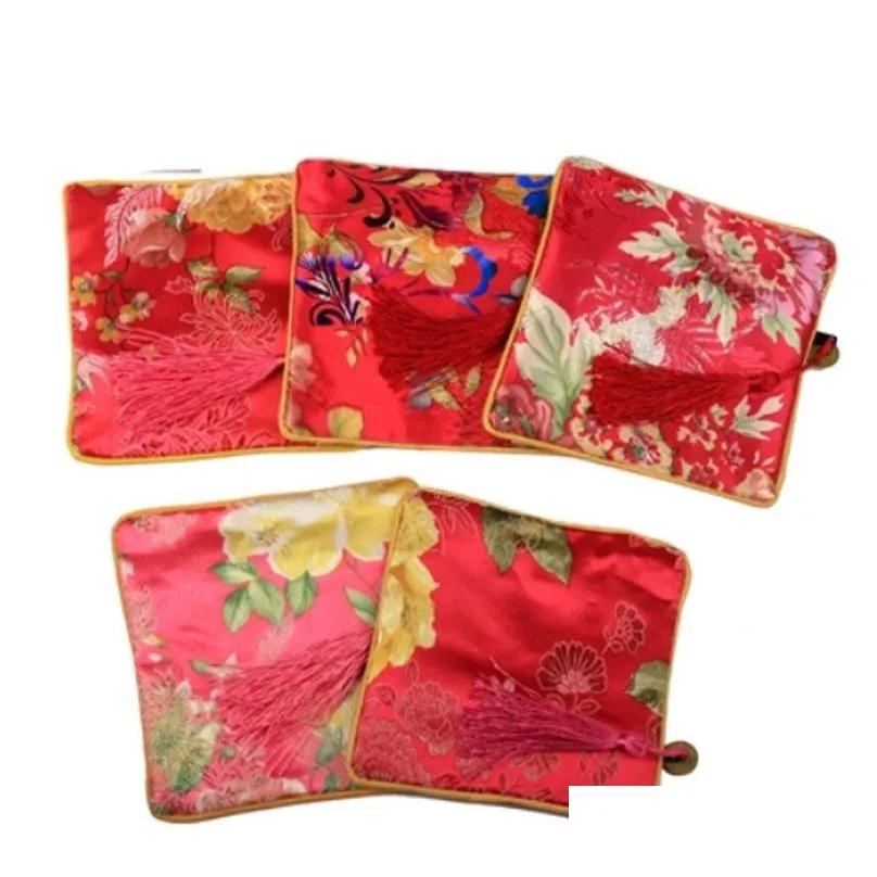 chinese style flower wedding party favor pouch zipper jewelry bags for pendant necklace beads bracelets ring earring