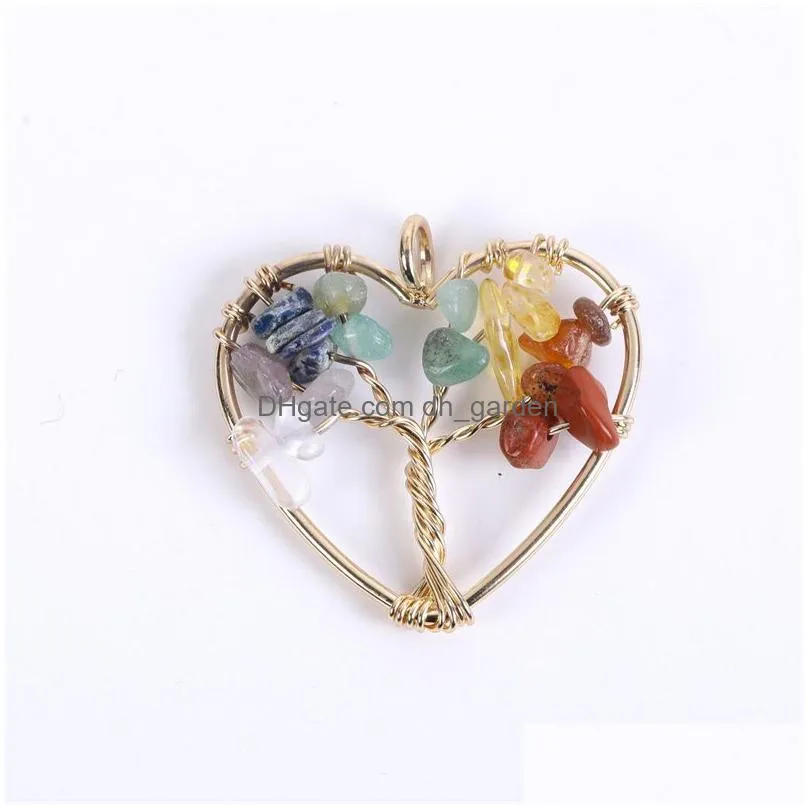 30mm gold rainbow tree of life charms natural amethyst crystal heart pendant energy stone healing meditation yoga gift wholesale