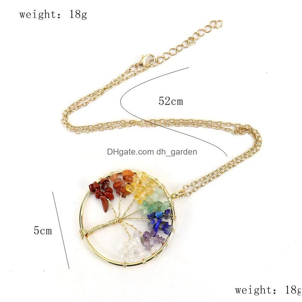 3 styles irregular chip stone crystal wire wrap tree of life pendant amethyst rose quartz chakra beads necklace for women jewelry