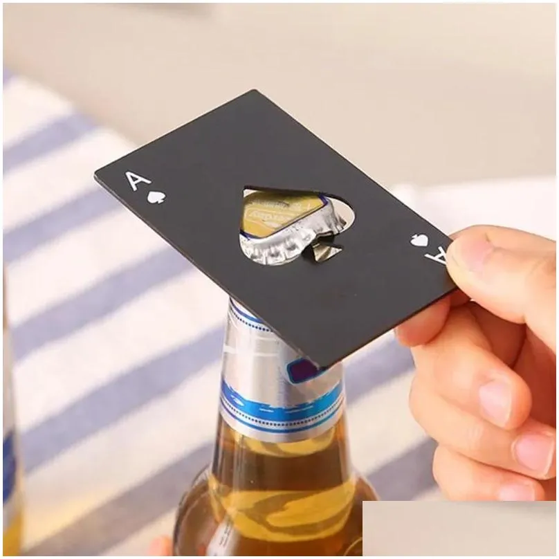 poker card opener black silver stainless steel beer casino bottle openers kitchen bar gifts tools