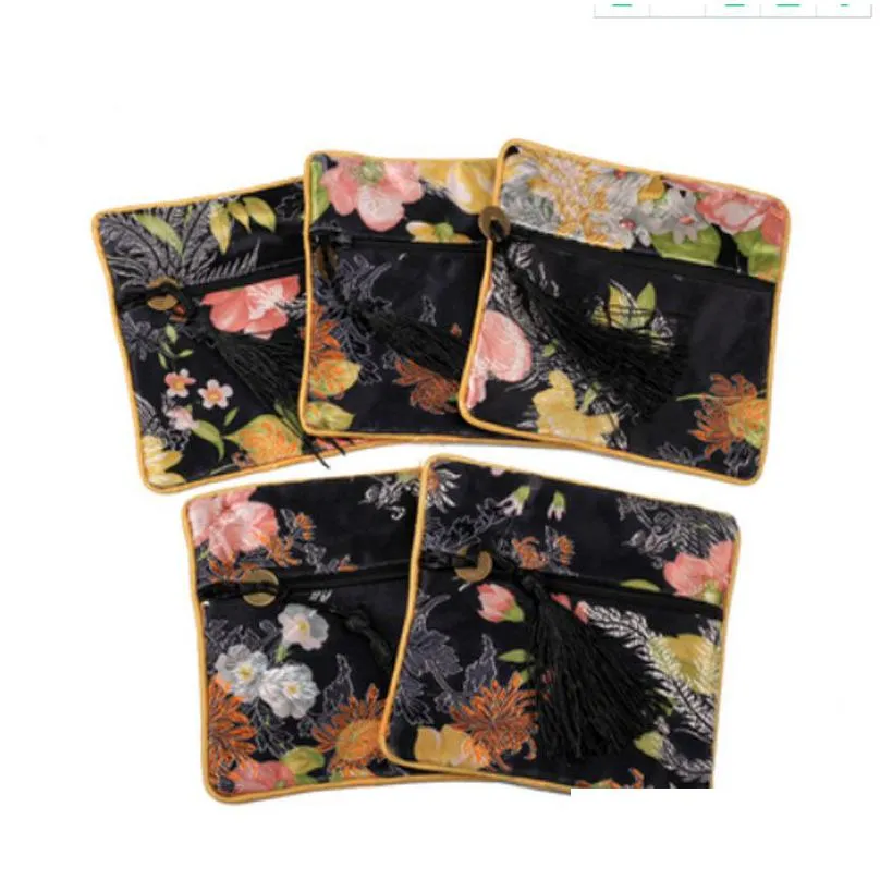 chinese style flower wedding party favor pouch zipper jewelry bags for pendant necklace beads bracelets ring earring