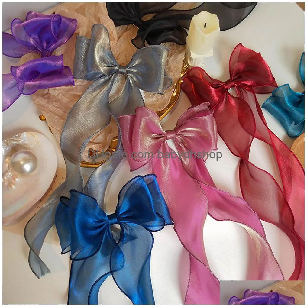 girls mermaid giltter big ribbon bow hair clip for women girls vintage wedding long ribbon korean hairpins barrette hairs accessories