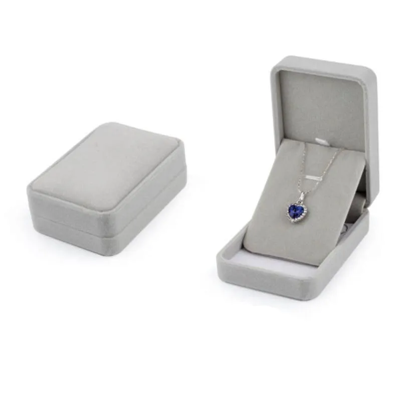 square shape gray color velvet jewelry display boxes packaging holder for pendant necklaces bracelets ring earring case