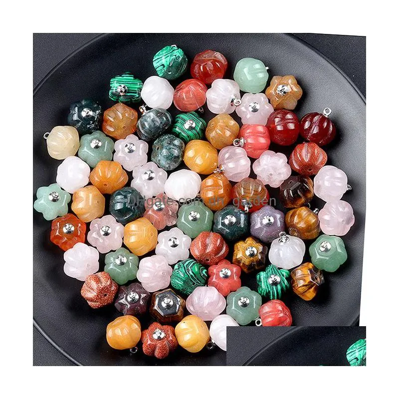 natural stone mini hallowmas pumpkin pendant carving crystal agate charms necklace earrings making accessory