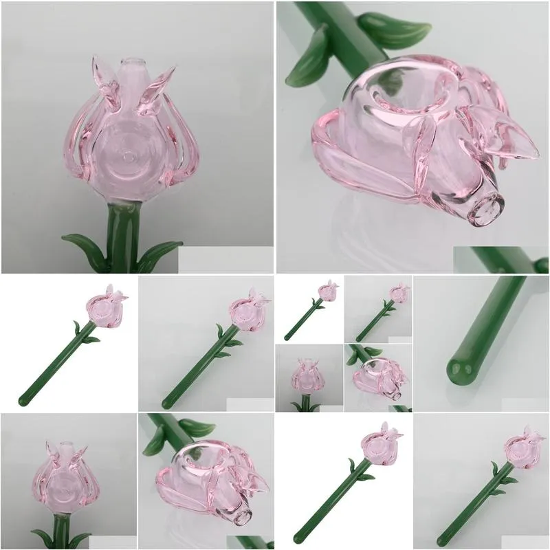 smoking pipes pink glass pipe hand pipe rose blossom shape tobacco pipes gift accessories wholesale