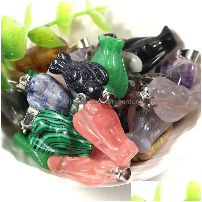 natural stone pendant mini angel carve earring crystal healing reiki gemstone cute necklace craft jewelry wholesale 15x20mm