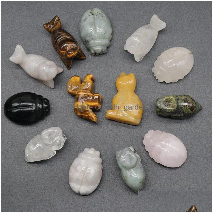 1.5inch dinosaur cat seal beetle carved stone rose quartz carving crystal healing decoration animal ornaments microlandschaft crafts