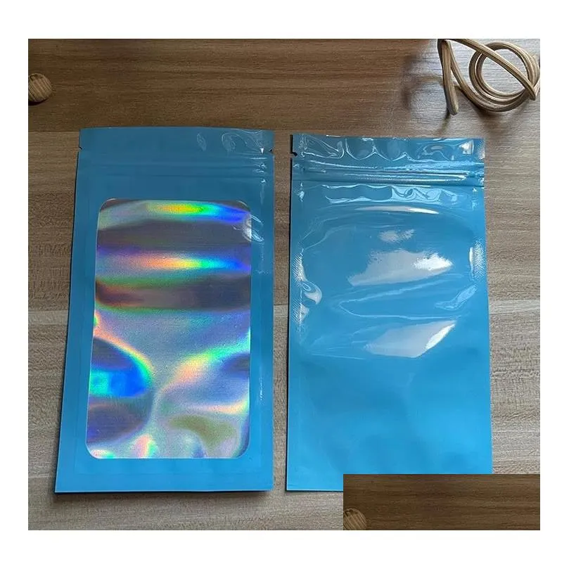 smell proof mylar bags resealable odor holographic packaging pouch bag with clear window 6x10cm