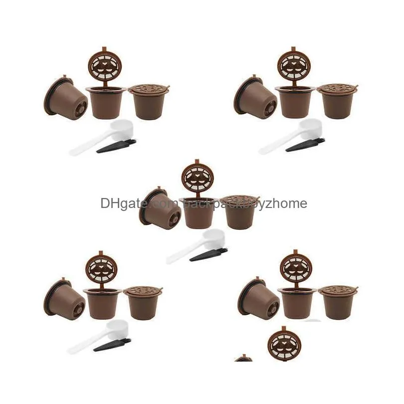 new refillable reusable coffee capsule filters for nespresso machine coffee capsule cup reusable coffee capsule spoon brush set