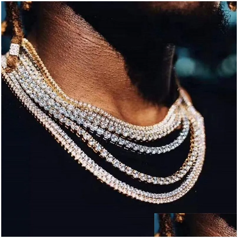 mens hiphop iced out chains jewelry diamond one row tennis chain hip hop jewelry necklace 3mm 4mm silver rose gold crystal chain