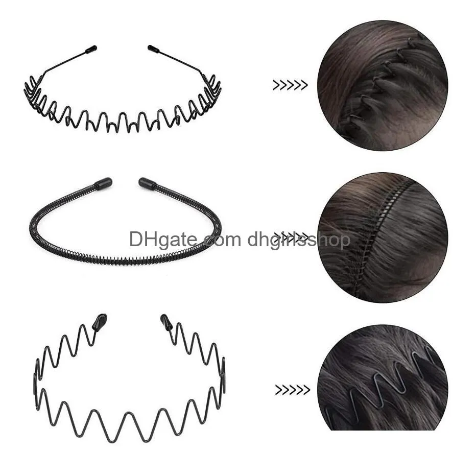 hoop hair band wave shaped hairband uni sports face wash headdress hair non slip black metal spiral headband men women