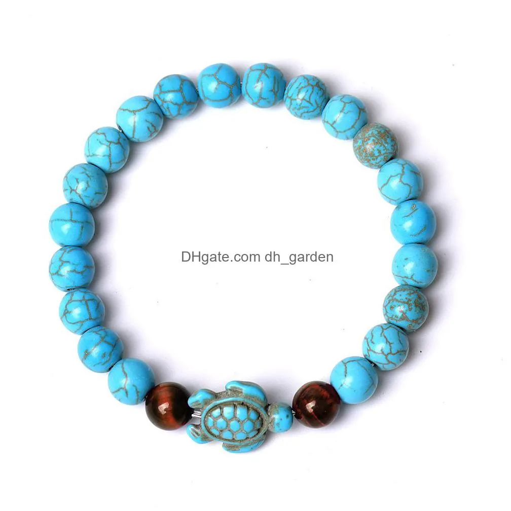 mix summer style tortoise charms turquoise beaded strand bracelets classic 8mm colorful stone elastic friendship bracelet beach for women men