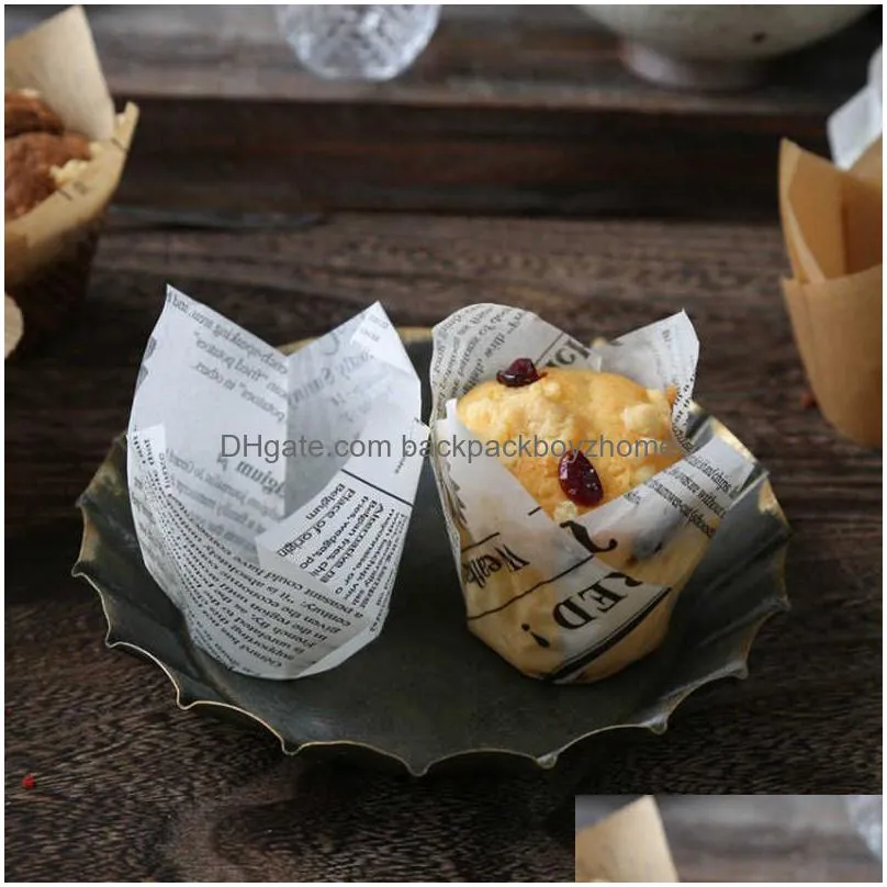 new 50pcs newspaper style cupcake liner baking cup for wedding party caissettes tulip muffin cupcake paper cup oilproof cake wrapper