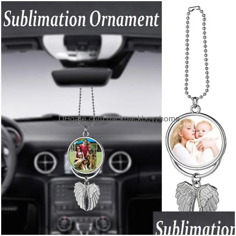 ups sublimation wings keychains pendants decorations blanks car pendant angel wing mirror hanging charm ornaments