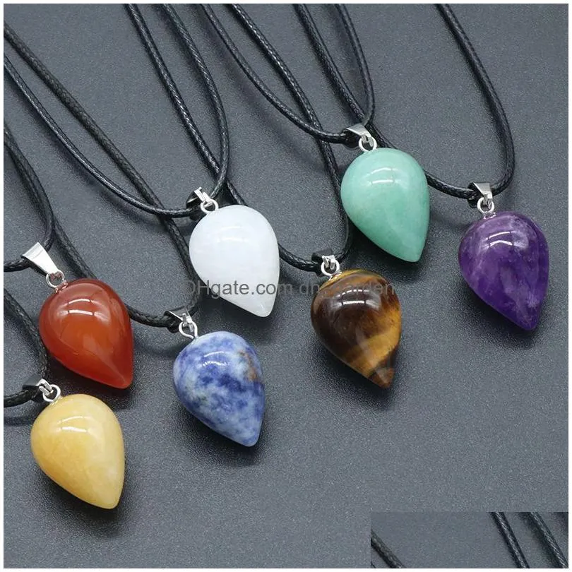 new natural crystal stone water drop aventurine rose quartz tigers eye opal agate pendants diy necklace jewelry making